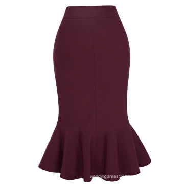 Kate Kasin Occident Women's Fashion OL Causal Wine red Mermaid Hips-Wrapped Pencil Skirt KK000241-2